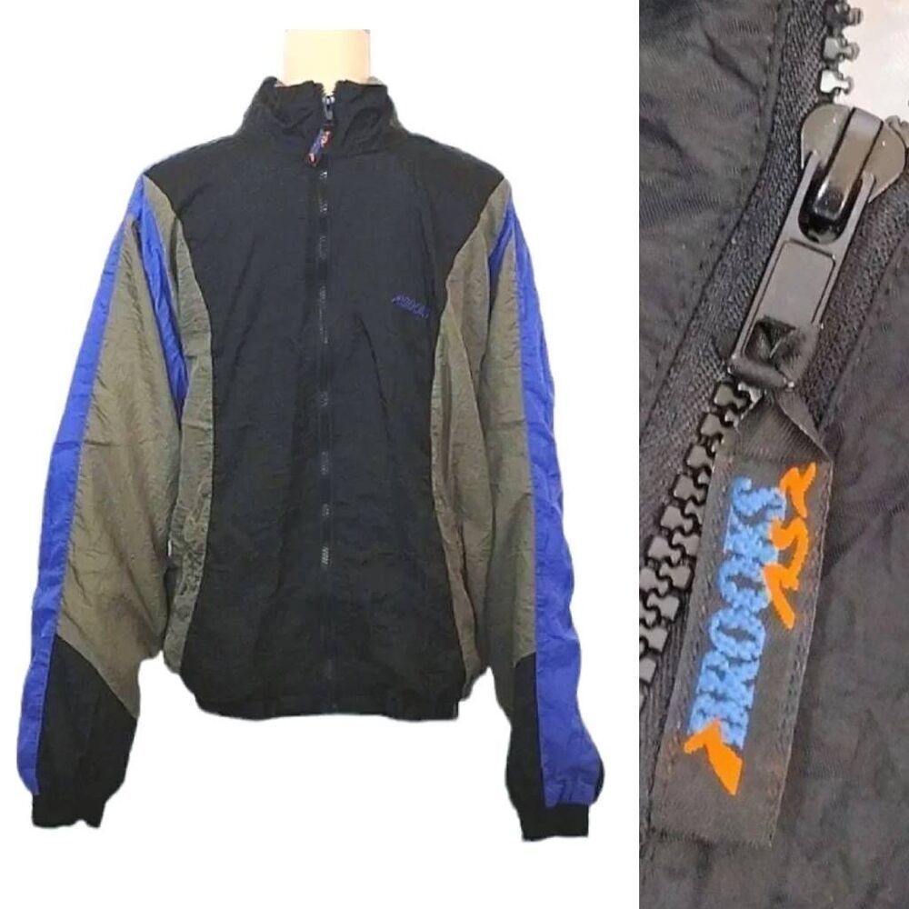 Brooks VTG 90s Black Grey Colorblock Nylon Tracksuit Jacket Mens Medium Unisex‎